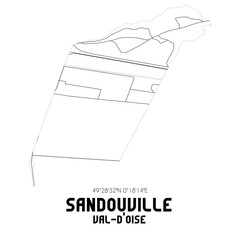 SANDOUVILLE Val-d'Oise. Minimalistic street map with black and white lines.