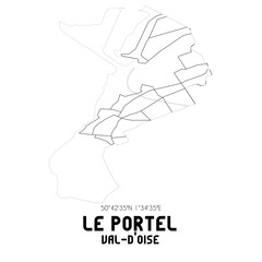 LE PORTEL Val-d'Oise. Minimalistic street map with black and white lines.