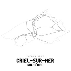 CRIEL-SUR-MER Val-d'Oise. Minimalistic street map with black and white lines.