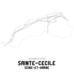 SAINTE-CECILE Seine-et-Marne. Minimalistic street map with black and white lines.