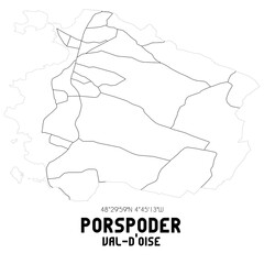 PORSPODER Val-d'Oise. Minimalistic street map with black and white lines.