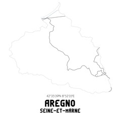 AREGNO Seine-et-Marne. Minimalistic street map with black and white lines.