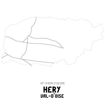 HERY Val-d'Oise. Minimalistic street map with black and white lines.
