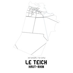 LE TEICH Haut-Rhin. Minimalistic street map with black and white lines.