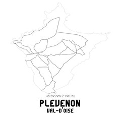 PLEVENON Val-d'Oise. Minimalistic street map with black and white lines.