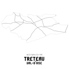 TRETEAU Val-d'Oise. Minimalistic street map with black and white lines.