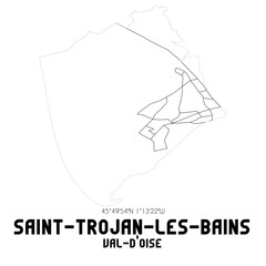 Fototapeta na wymiar SAINT-TROJAN-LES-BAINS Val-d'Oise. Minimalistic street map with black and white lines.