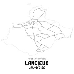 LANCIEUX Val-d'Oise. Minimalistic street map with black and white lines.