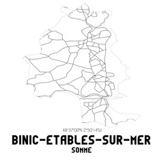BINIC-ETABLES-SUR-MER Somme. Minimalistic street map with black and white lines.