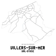 Obraz premium VILLERS-SUR-MER Val-d'Oise. Minimalistic street map with black and white lines.