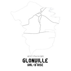 GLONVILLE Val-d'Oise. Minimalistic street map with black and white lines.
