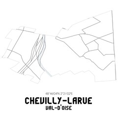 CHEVILLY-LARUE Val-d'Oise. Minimalistic street map with black and white lines.