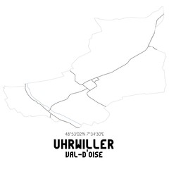 UHRWILLER Val-d'Oise. Minimalistic street map with black and white lines.