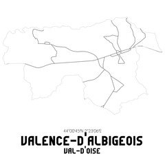 VALENCE-D'ALBIGEOIS Val-d'Oise. Minimalistic street map with black and white lines.