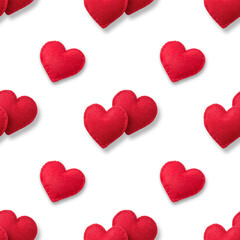 Seamless pattern of red hearts on white background. Symbol of love and backdrop for Saint Valentine's Day greeting card.