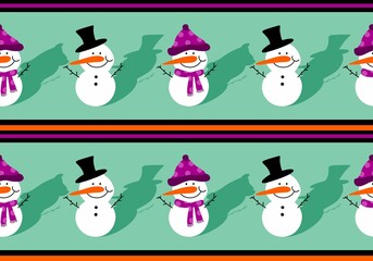 Winter seamless snowman and snowflakes pattern for Christmas wrapping paper and kids notebooks