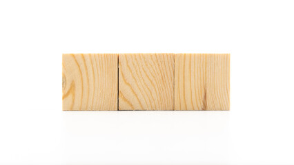 Wooden cubes for copy space for text isolated on white background. Blank area on wooden boxes for concept varieties. Writing on boxes concept.