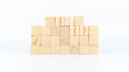 Obraz premium Wooden cubes for copy space for text isolated on white background. Blank area on wooden boxes for concept varieties. Writing on boxes concept.