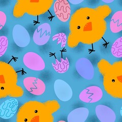 Easter eggs seamless cartoon chicken pattern for wrapping paper and fabrics and linens and kindergarten accessories