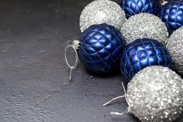 Blue and silver shiny ornaments Christmas balls