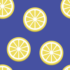 Sliced ​​lemon on blue background. Seamless pattern illustration.