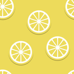 Sliced ​​lemon on yellow background. Seamless pattern illustration.