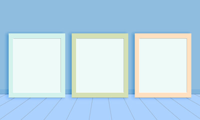 Vertical photo frame mockup on the floor leaning against the room wall