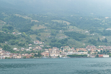 Naklejka na ściany i meble Aerial view of Sale Marasino in the Lake Iseo