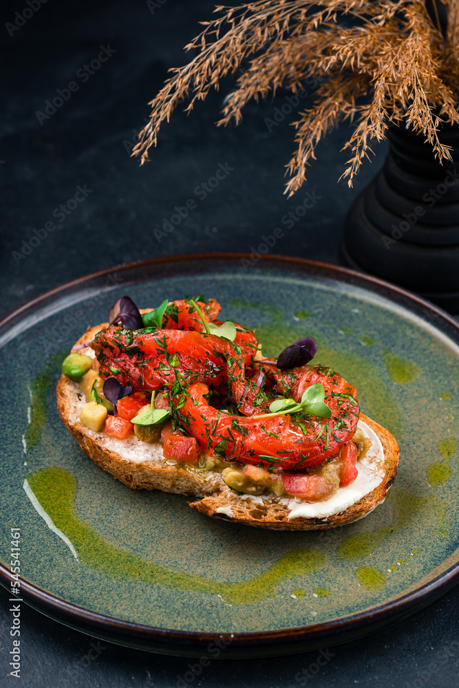 Wall mural bruschetta with salmon and avocado