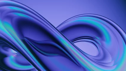 Gordijnen Abstract fluid 3d render holographic iridescent neon curved wave in motion dark background. Gradient design element for banners, backgrounds, wallpapers and covers. © Cláu3Dia