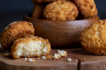 Delicious cookies with coconut on the table