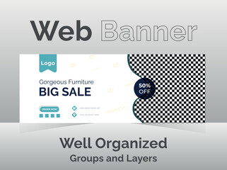 Modern social media or web banner for food and furniture. 