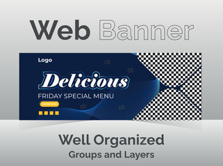 Modern social media or web banner for food and furniture. 
