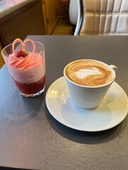 cup of coffee and dessert