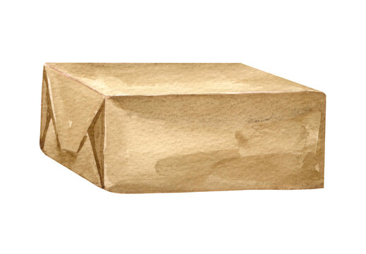 watercolor craft paper post box illustration isolated. For packaging design and postal delivery designs