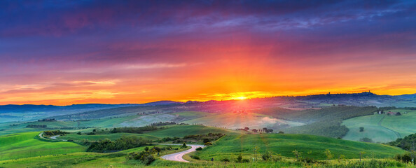 Beautiful Tuscany landscape at sunrise, Italy - 545547826