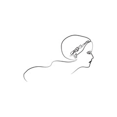 Women's faces in one line art style on white isolated background. Line art in elegant style for prints, tattoos, posters, textile, cards etc. Beautiful women face Vector illustration.