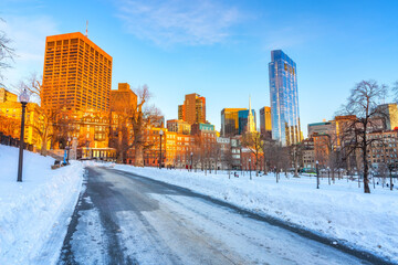 View on Boston common park at winter