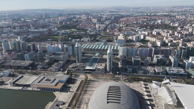Lisbon, Portugal - 28 October 2022: Aerial view of Altice Arena, a concert stadium in Oriente district, Lisbon, Portugal.