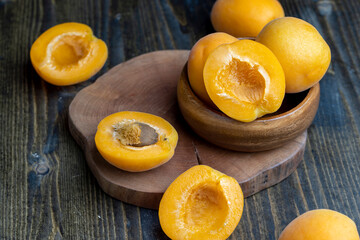 Orange-colored ripe apricot cut into pieces