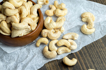 Fresh peeled cashew nuts on the table