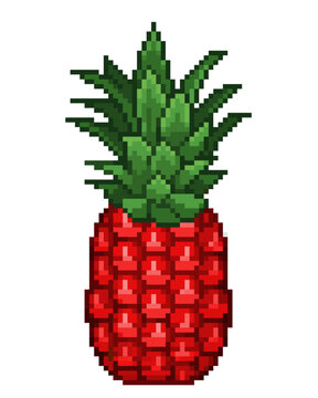 An 8-bit retro-styled pixel-art illustration of a red pineapple.
