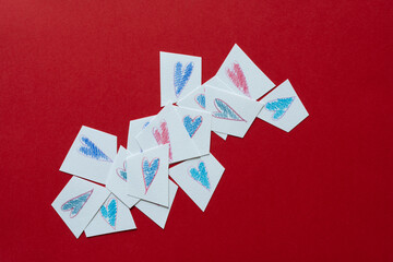 blue and red hearts on paper