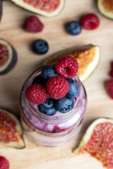 Fresh delicious yogurt made from milk with blueberry flavor