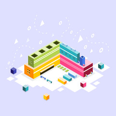 Fototapeta na wymiar business buildings isometric colorful style design for business company vector