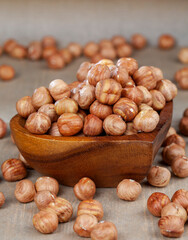 A pile of hazelnuts on the table