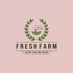 vintage fresh farm with tree logo illustration designs