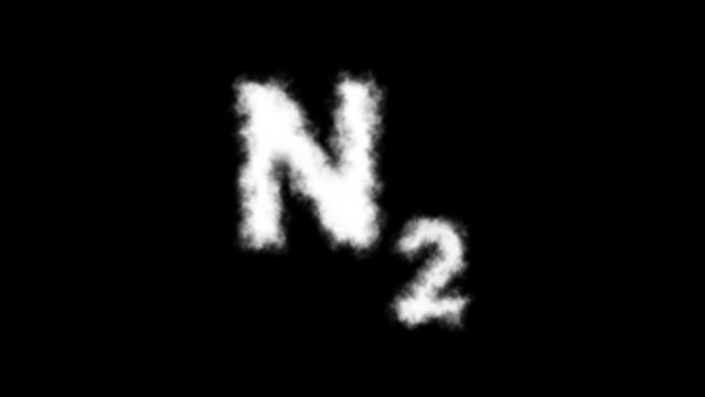 N2 or Nitrogen Molecule Symbol Smoke Cloud Text Effects Animation on Black Background and Green Screen