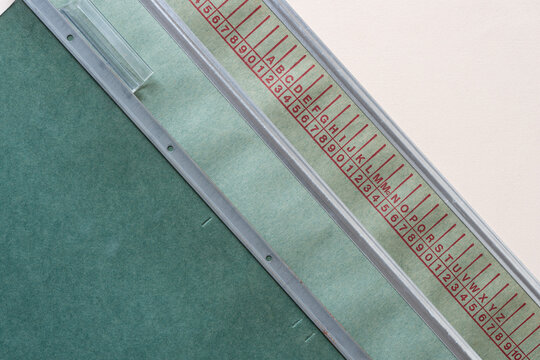 vintage hanging folders with alphanumeric markers