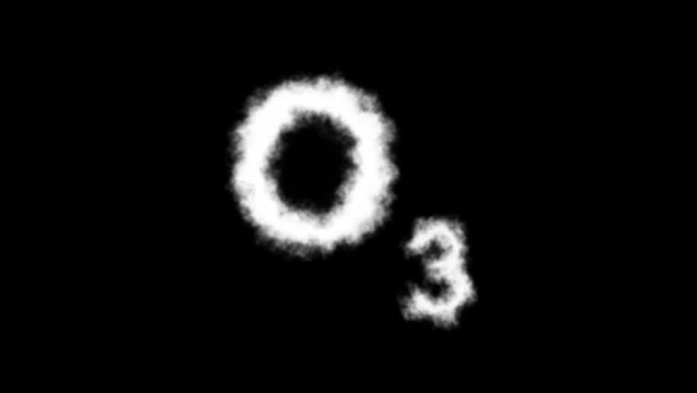 O3 or Ozone Molecule Symbol Smoke Cloud Text Effects Animation on Black Background and Green Screen